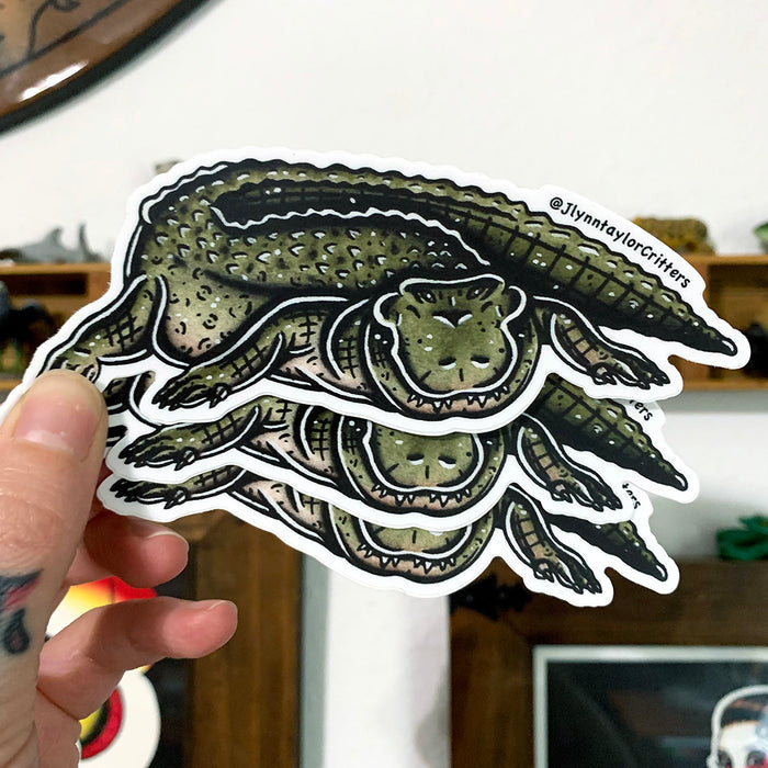 American traditional tattoo flash American Alligator watercolor sticker.