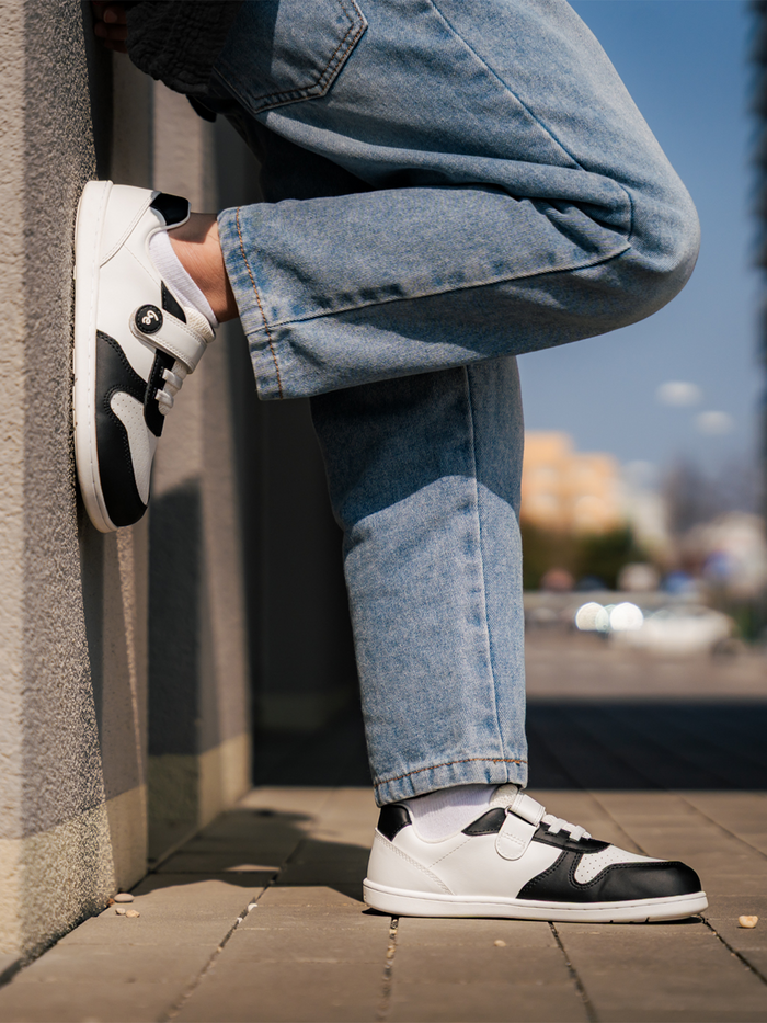 Be Lenka | Scoot Kids - White & Black | Wide Barefoot Trainers