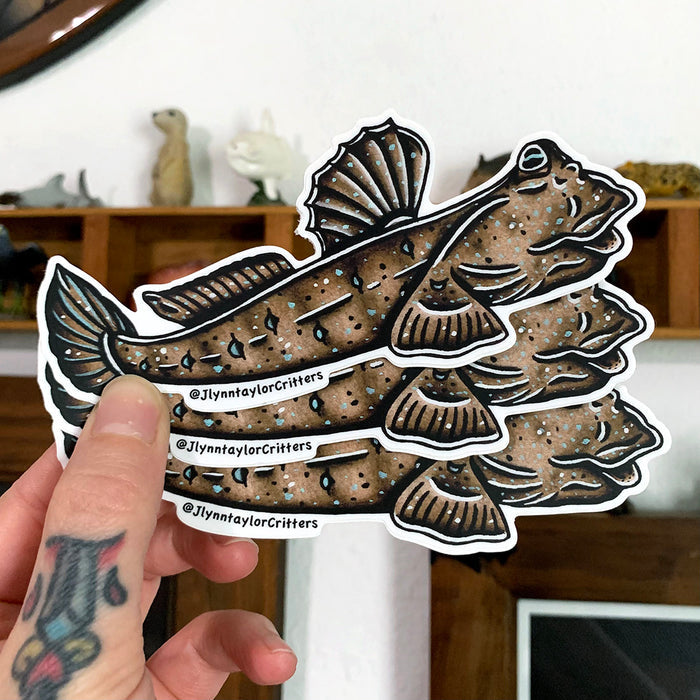 American traditional tattoo flash Blue-spotted Mudskipper watercolor sticker.