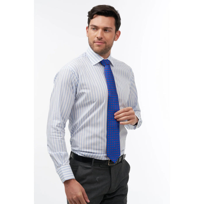 Blue with red bean woven silk tie - Thin Red Line