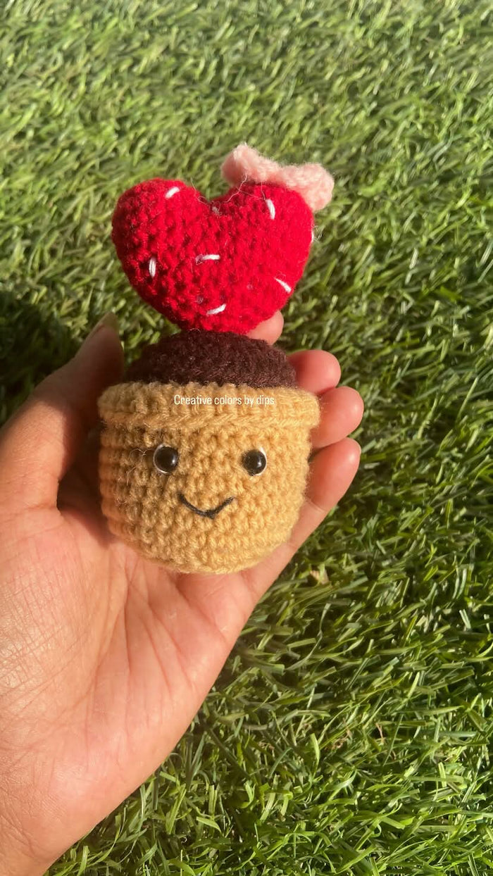 Crochet Heart Cactus Flower Pot – Handmade Cute Desk Decor
