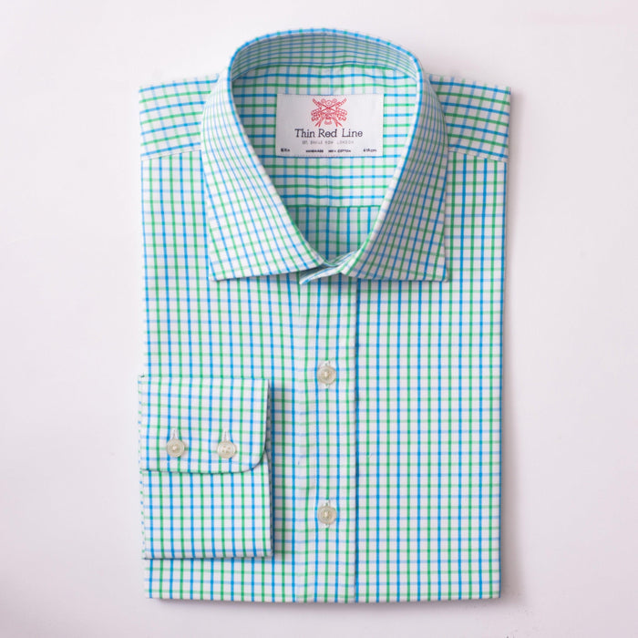 Double Gingham Check Blue & Green Formal Shirt