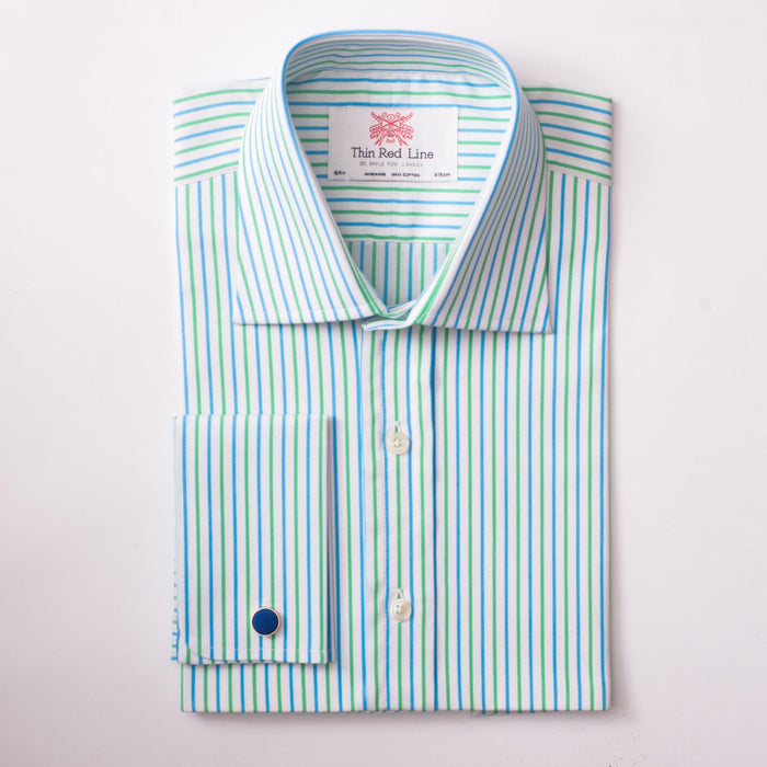 Double Stripe Blue & Green Formal Shirt