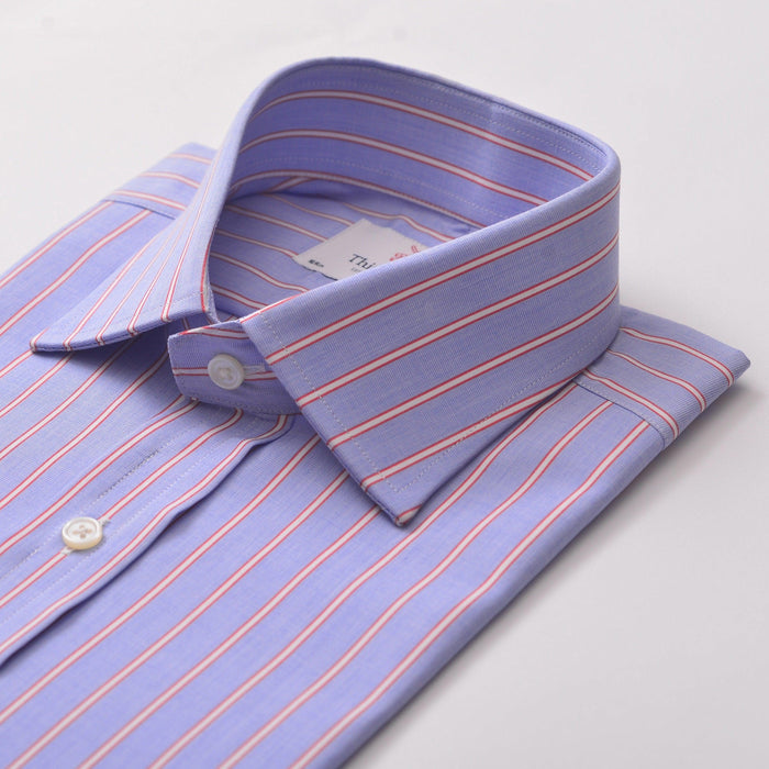 End On End Stripe Azure & Red Formal Shirt