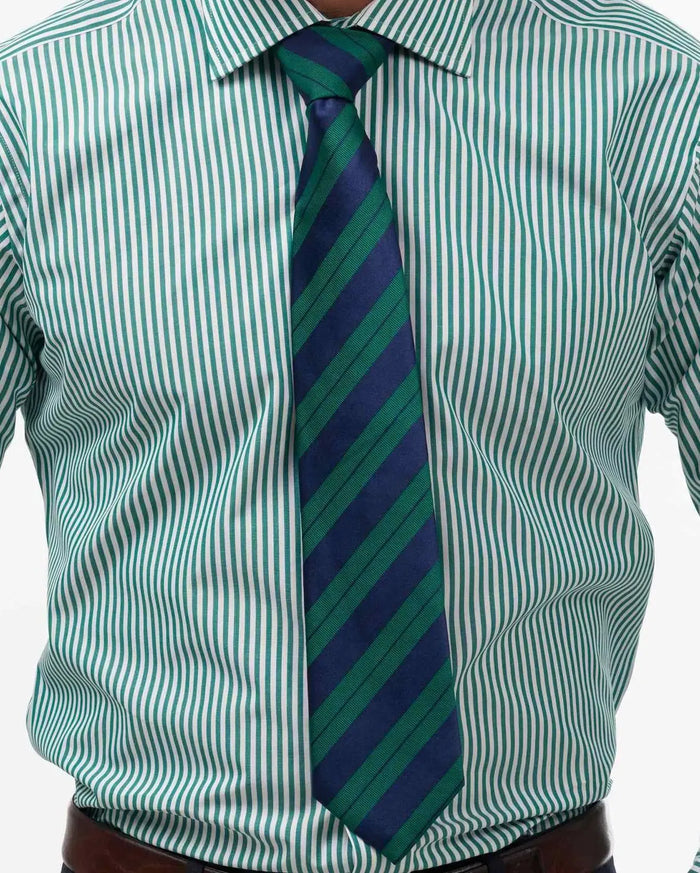 Green & Navy stripe woven silk tie - Thin Red Line