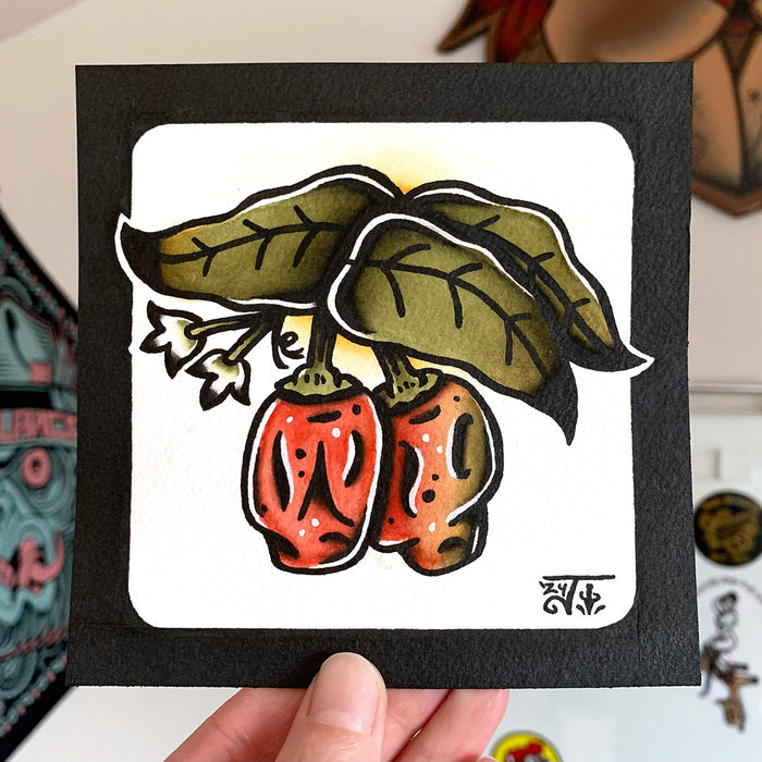 American traditional tattoo flash Habanero Peppers watercolor painting.