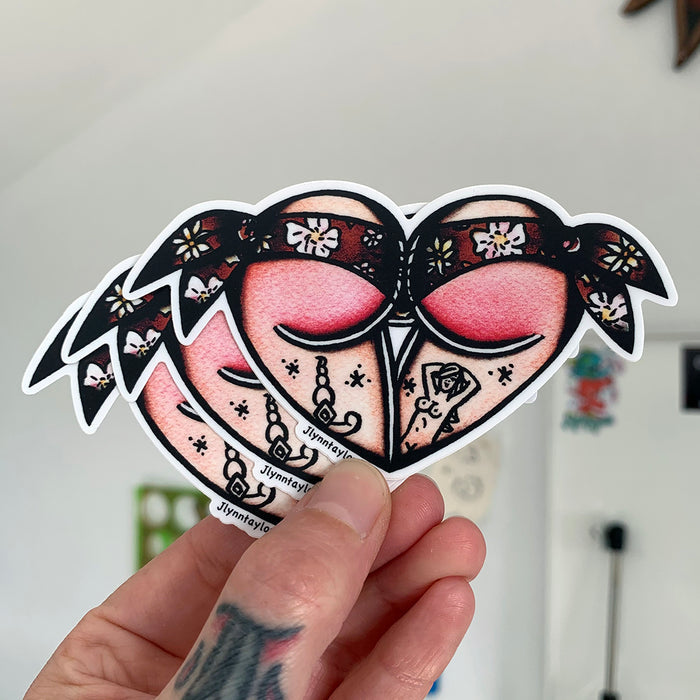 American traditional tattoo flash Hippie Floral Scrunch Butt Heart watercolor Stickers.
