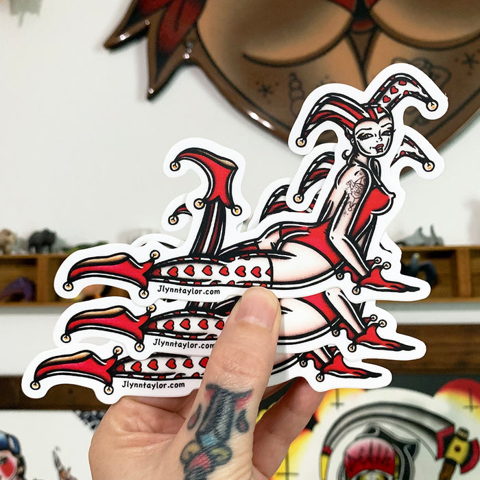 American traditional tattoo flash illustration Harlequin Jester Pinup watercolor stickers.