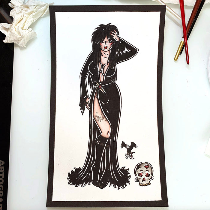 American Traditional Elvira Pinup painting.
