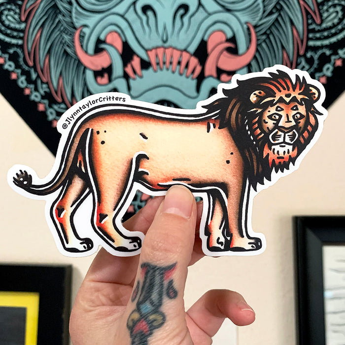 American traditional tattoo flash wildlife illustration Lion watercolor sticker.