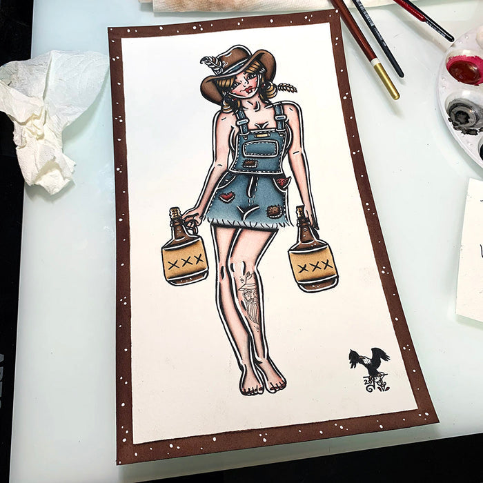 American Traditional Moonshiner Pinup painting.
