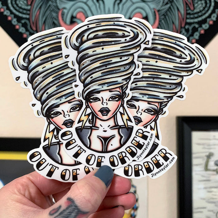 American traditional tattoo flash Tornado Lady Head watercolor sticker.