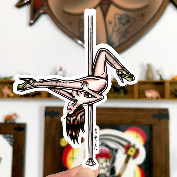 American traditional tattoo flash Pole Dancer Pinup watercolor sticker.