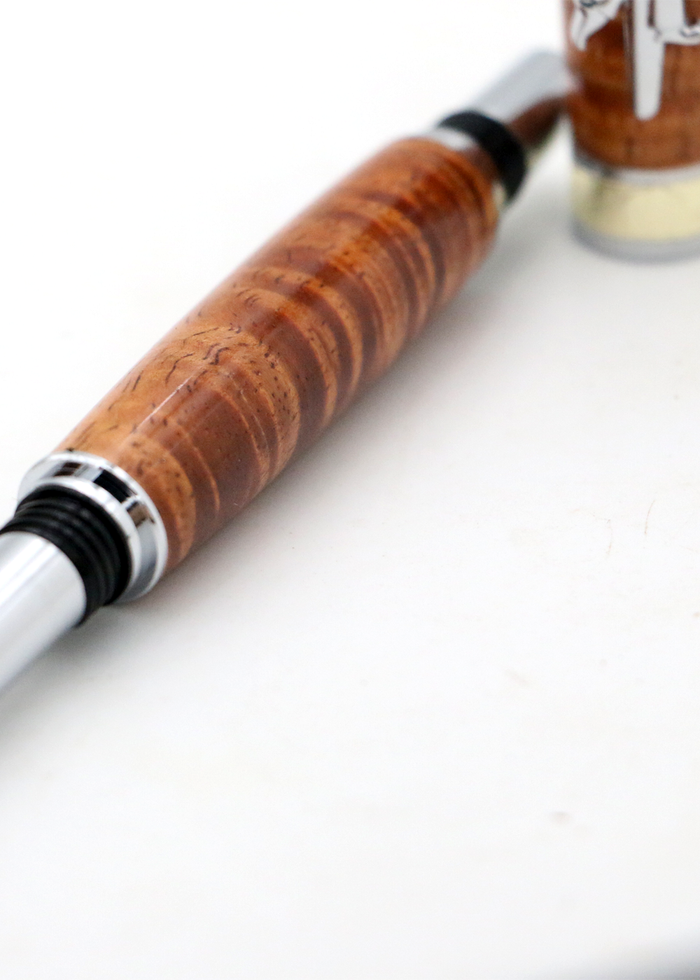 Premium Curly Hawaiian Koa Golf Pen - Chrome & Gold Accent