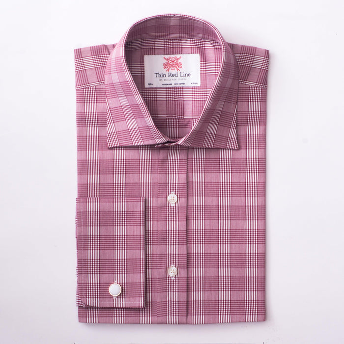 Prince Of Wales Check Burgundy Formal Shirt
