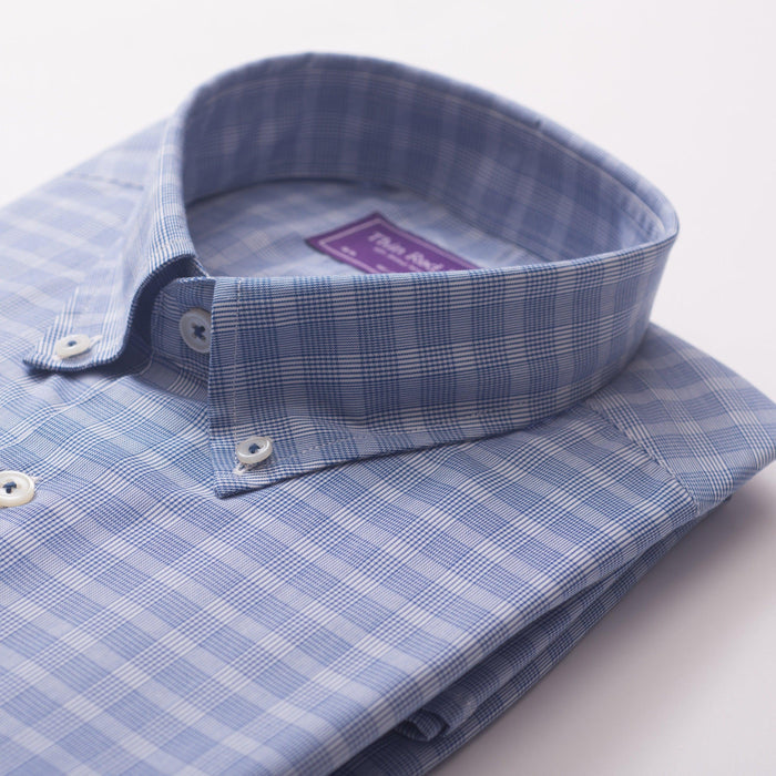 Prince Of Wales Check Royal Blue Casual Fit Shirt- Thin Red Line