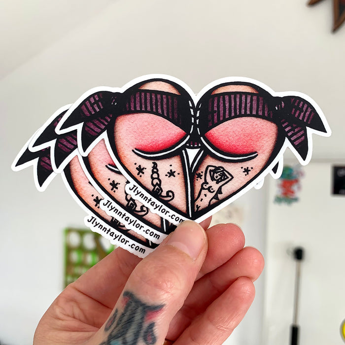 American traditional tattoo flash Purple Pinstripe Scrunch Butt Heart watercolor Stickers.