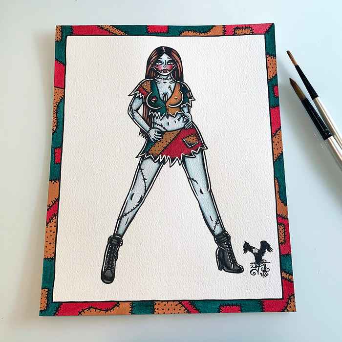 American traditional Tattoo Flash Ragdoll Sally pinup painting.