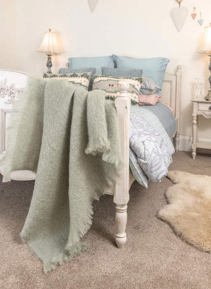 Sage green mohair throw blanket New Zealand made