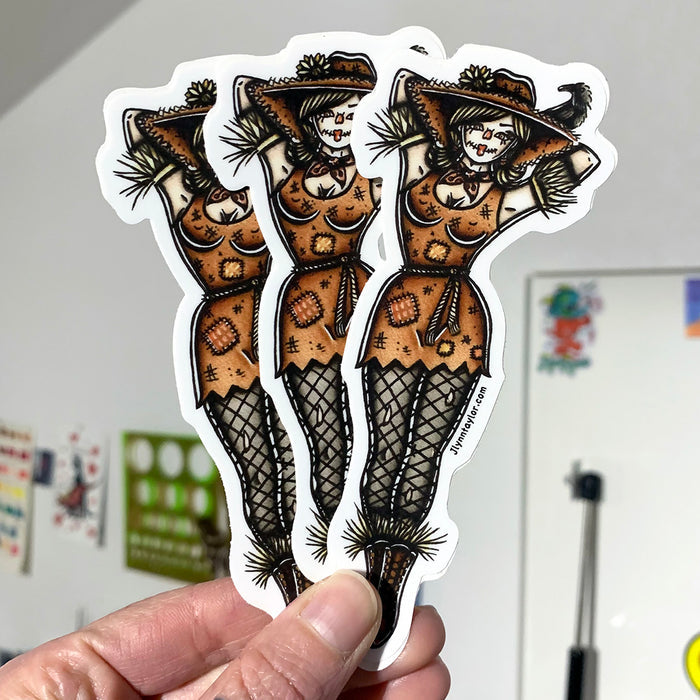 American Traditional tattoo flash Scarecrow Pinup watercolor stickers.