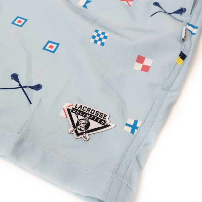 Shipwreck Swim Dodge Shorts front leg zoomed in