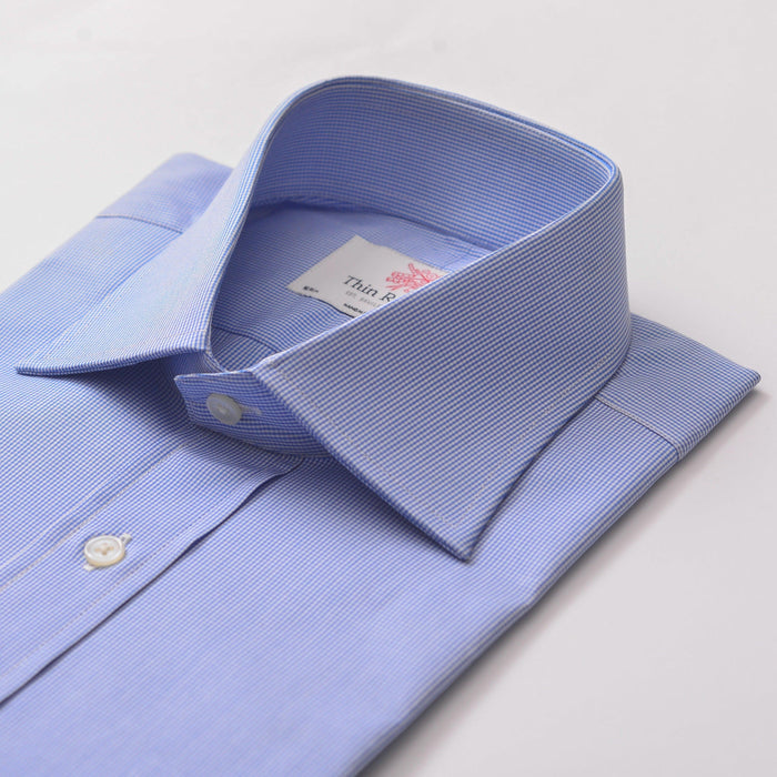 Small Gingham Check Blue Formal Shirt