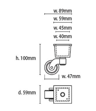 45mm square cup and caster furniture wheels brass gold specs
