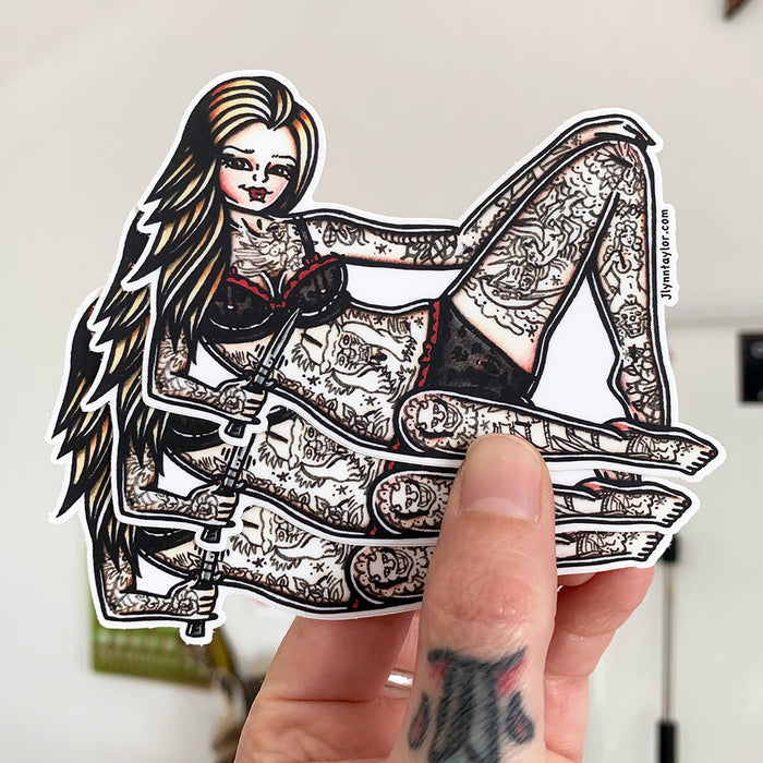 American traditional tattoo Stiletto Switchblade Pinup watercolor Stickers.