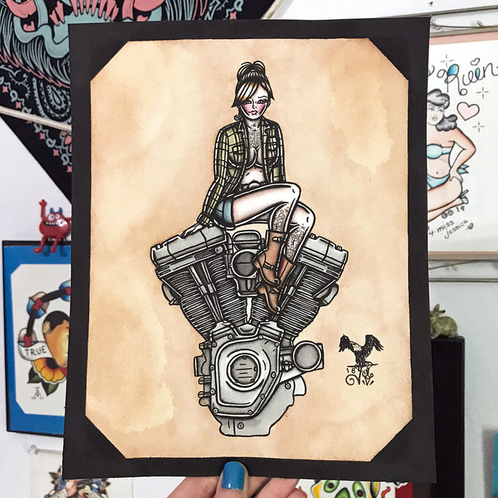 Twin Cam Engine Pinup Print