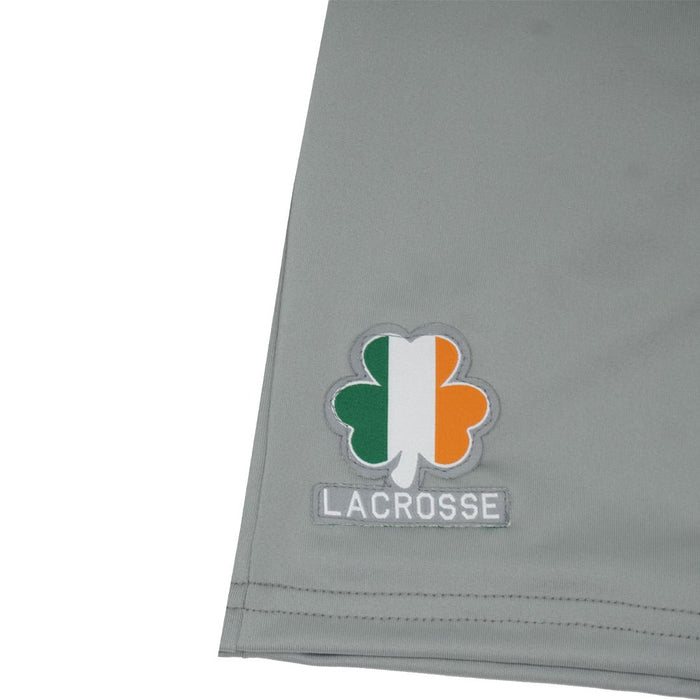 Irish monarch lacrosse shorts zoomed in on logo