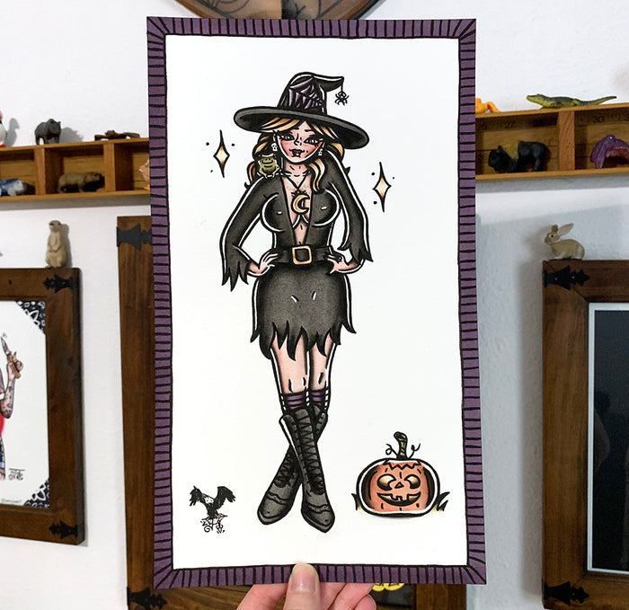 Witch and Pumpkin Original Painting
