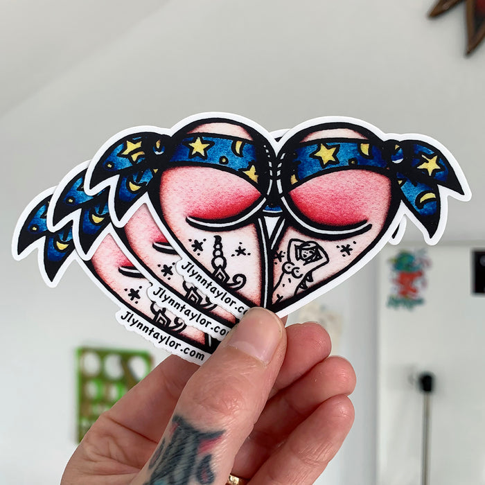 American traditional tattoo flash Wizard Scrunch Butt Heart watercolor Stickers.