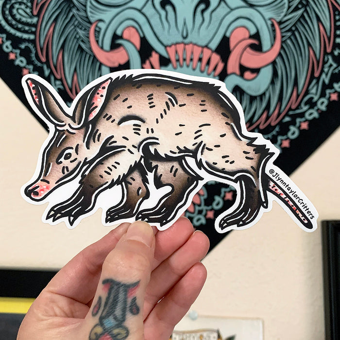 American traditional tattoo flash wildlife illustration Aardvark watercolor sticker.