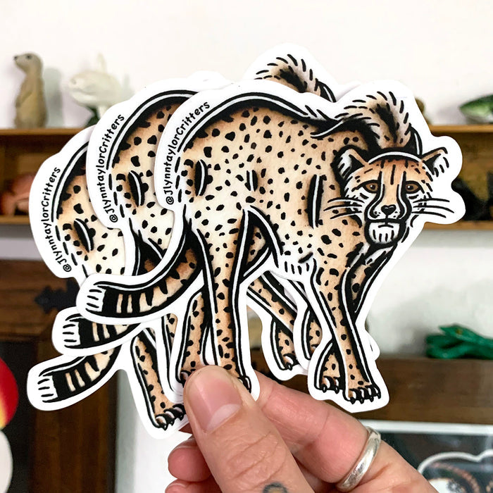 American traditional tattoo flash African Cheetah watercolor sticker.