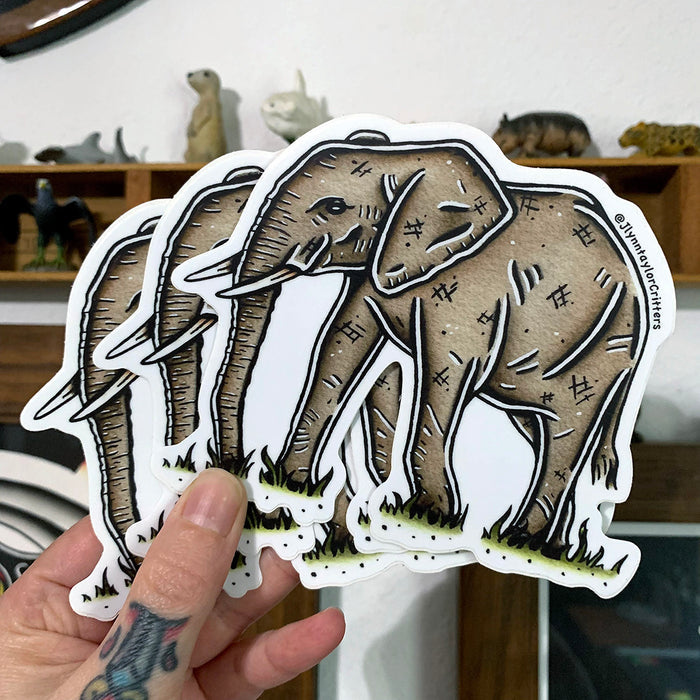 American traditional tattoo flash African Elephant wildlife watercolor sticker.