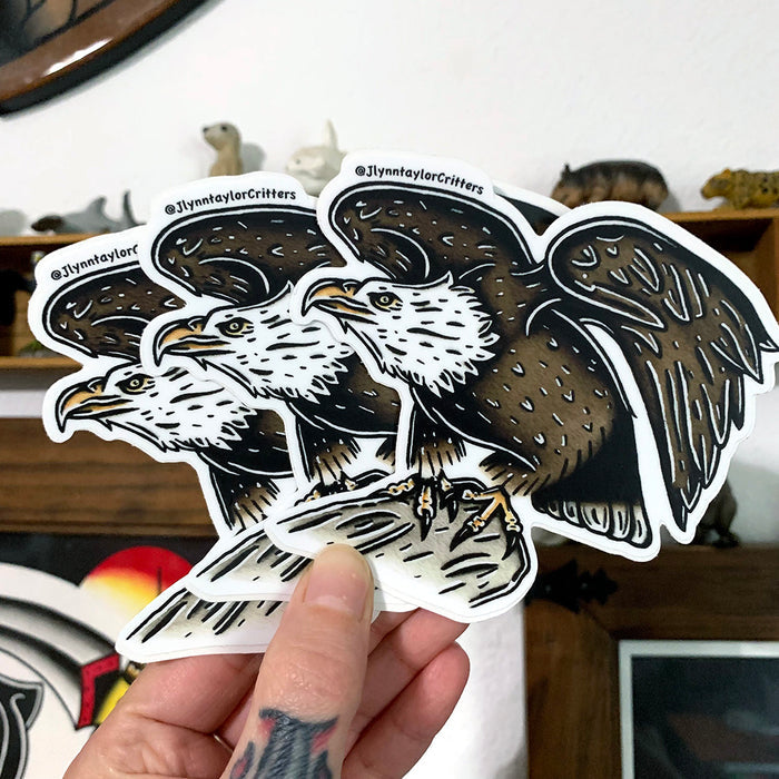 American traditional tattoo flash wildlife illustration American Bald Eagle watercolor stickers.