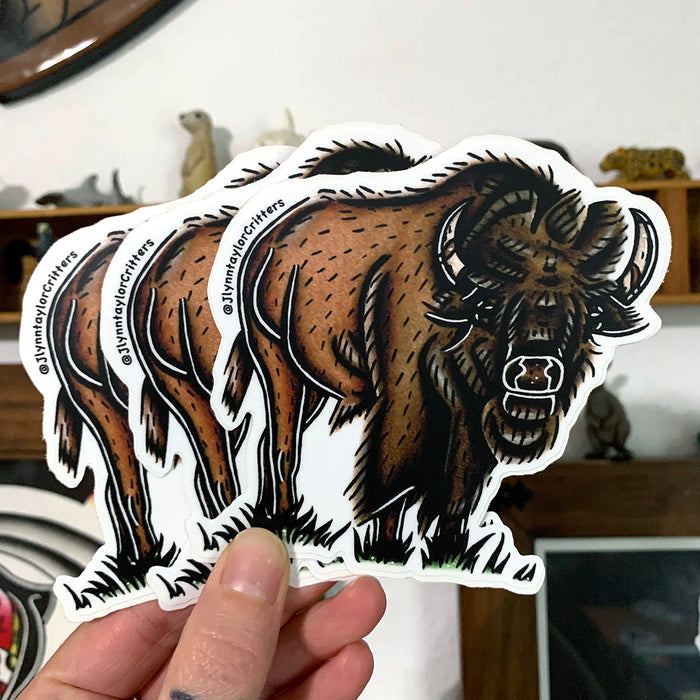 American traditional tattoo flash American Bison wildlife watercolor sticker.