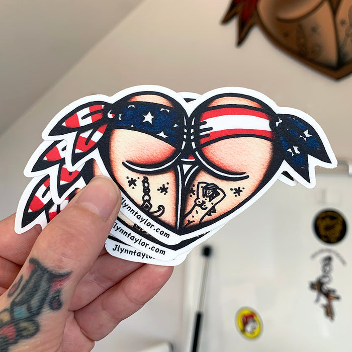 American traditional tattoo flash American Scrunch Butt Booty Heart Watercolor sticker.
