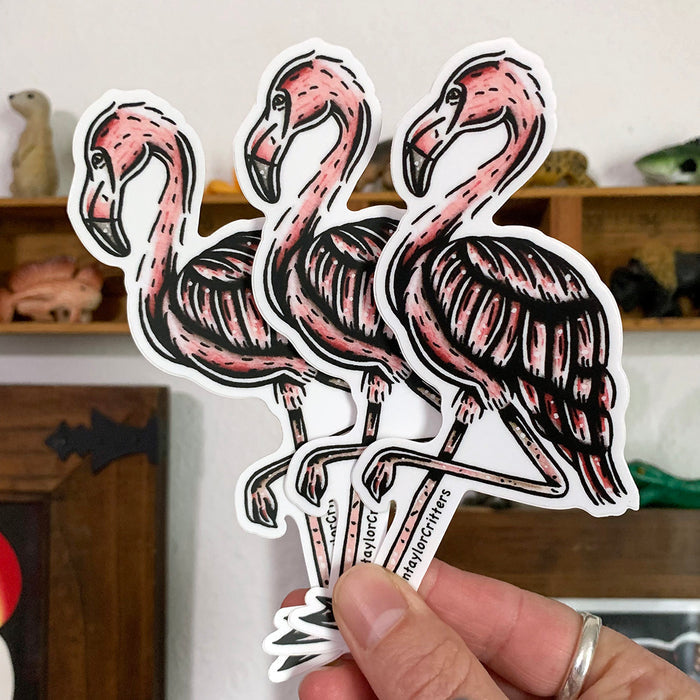 American traditional tattoo flash American Flamingo watercolor sticker.