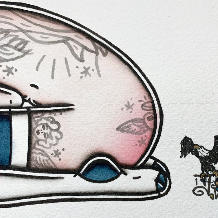 American Traditional tattoo flash sexy tattooed pinup in socks spitshade painting.