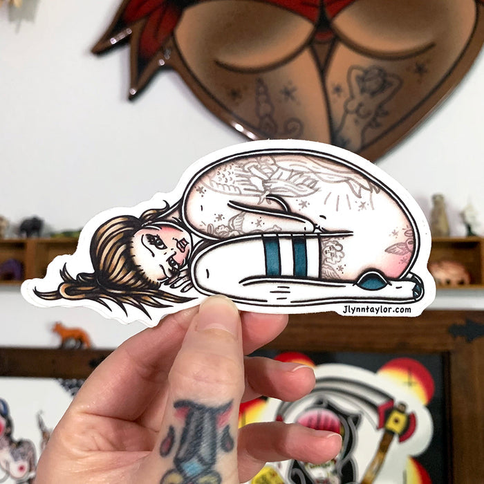 American traditional tattoo flash tattooed skateboard socks pinup sticker.