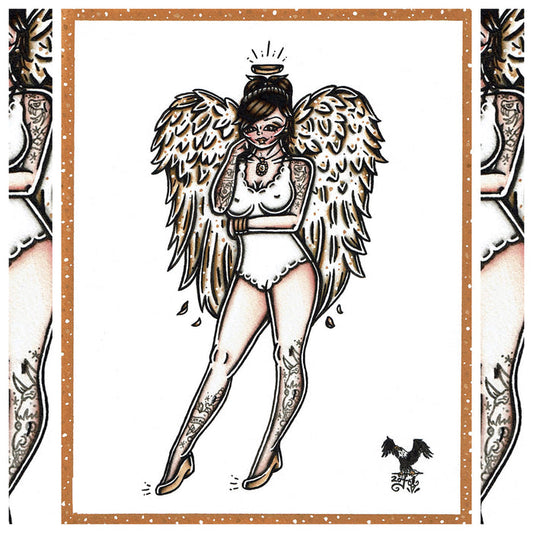 American Traditional Tattoo Flash Angel Pinup Painting.
