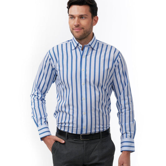 Ascot Stripe Sky & Navy Classic Shirt - Thin Red Line