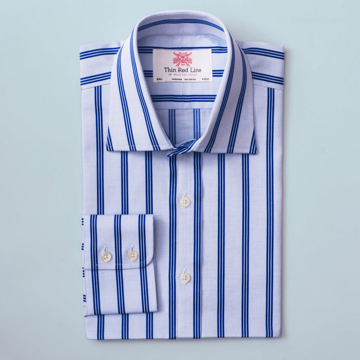 Ascot Stripe Sky & Navy Classic Shirt - Thin Red Line