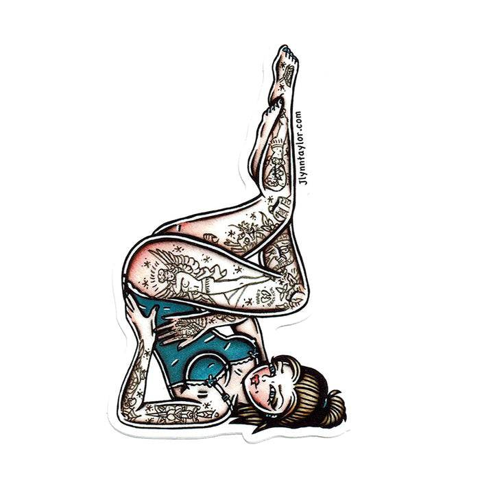 American Traditional tattoo flash Babydoll Pinup watercolor sticker.