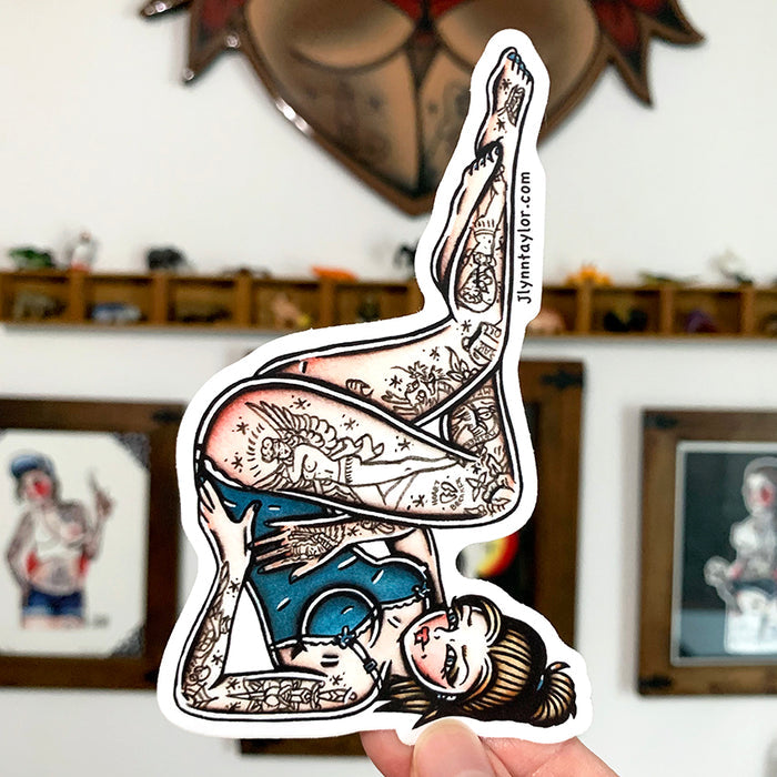 American Traditional tattoo flash Babydoll Pinup watercolor sticker.