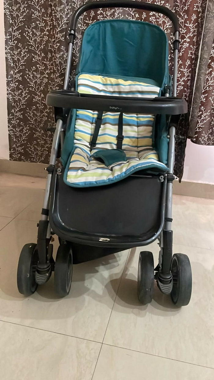 BABYHUG Stroller/Pram with a comfortable reclining seat, foldable frame, adjustable canopy, safety harness, smooth wheels, and storage basket for convenient everyday outings with babies and toddlers.