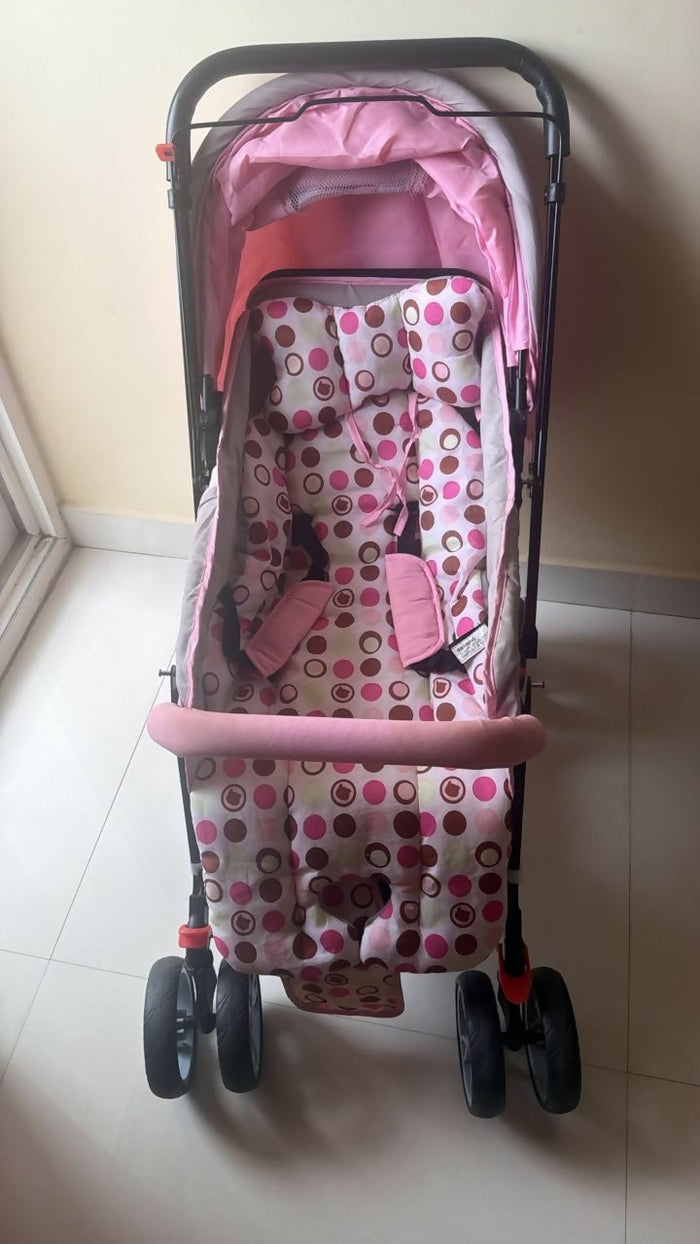 BABYHUG Comfy Ride Stroller/Pram with a lightweight foldable frame, reclining seat, adjustable canopy, 5-point safety harness, smooth wheels, and spacious storage basket for safe and comfortable travel with babies and toddlers.