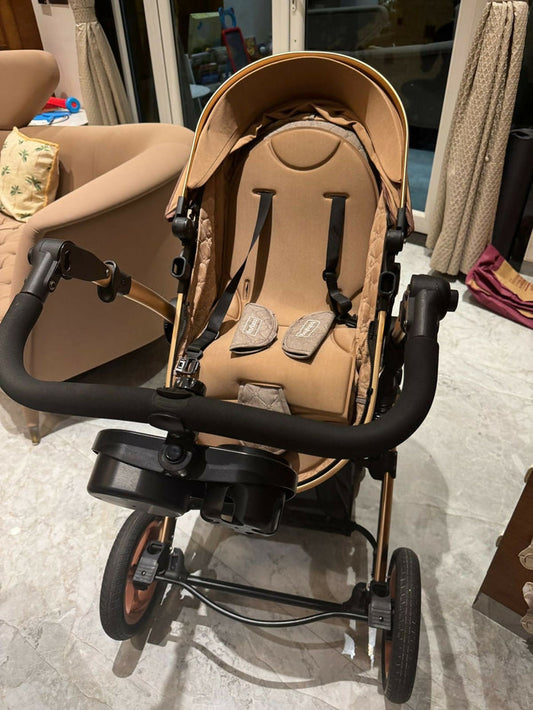 BABYHUG Majestic Stroller/Pram Cum Carry Cot With Canopy - Beige