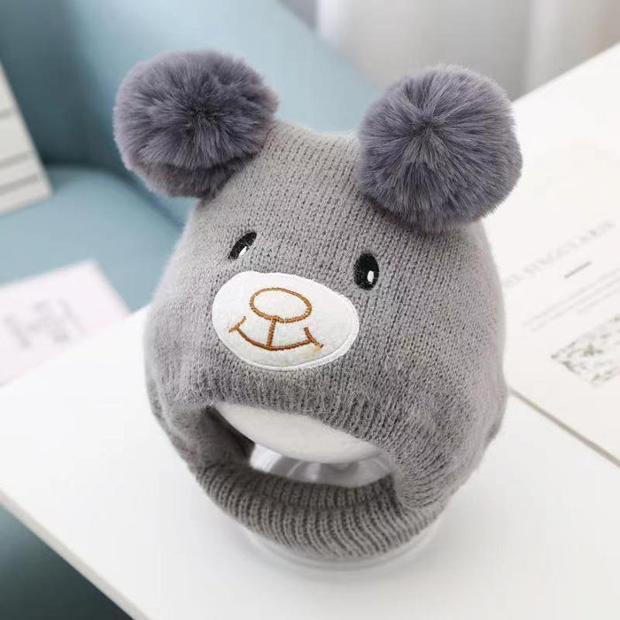 Babymoon Baby Bear Winter Ear Protection Cap Kids Hat Boys Girls Cap | 0-24M | Grey